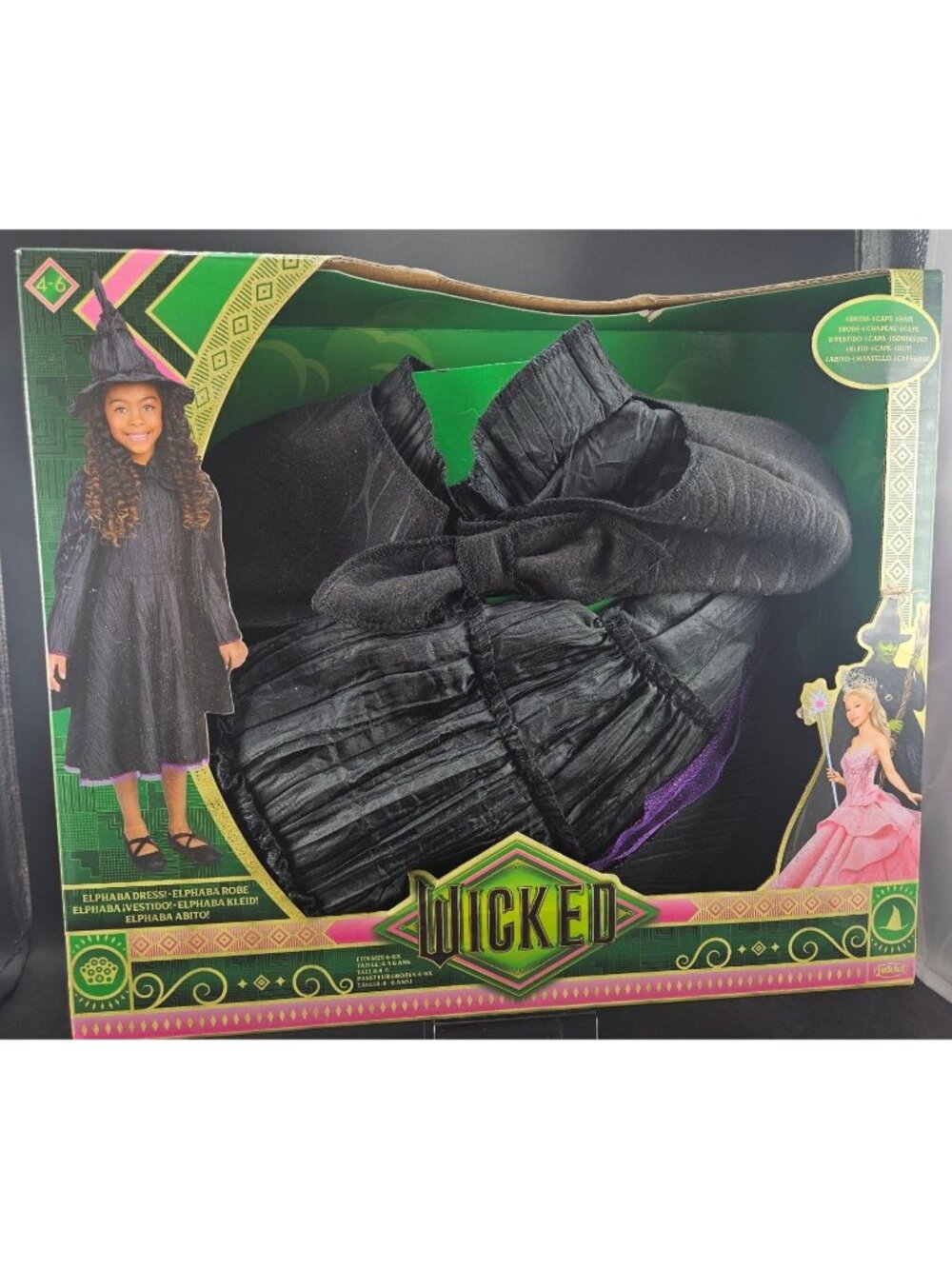 Wicked Elphaba Girls Dress Cape & Hat Costume Set Size 4-6X Jakks Pacific New